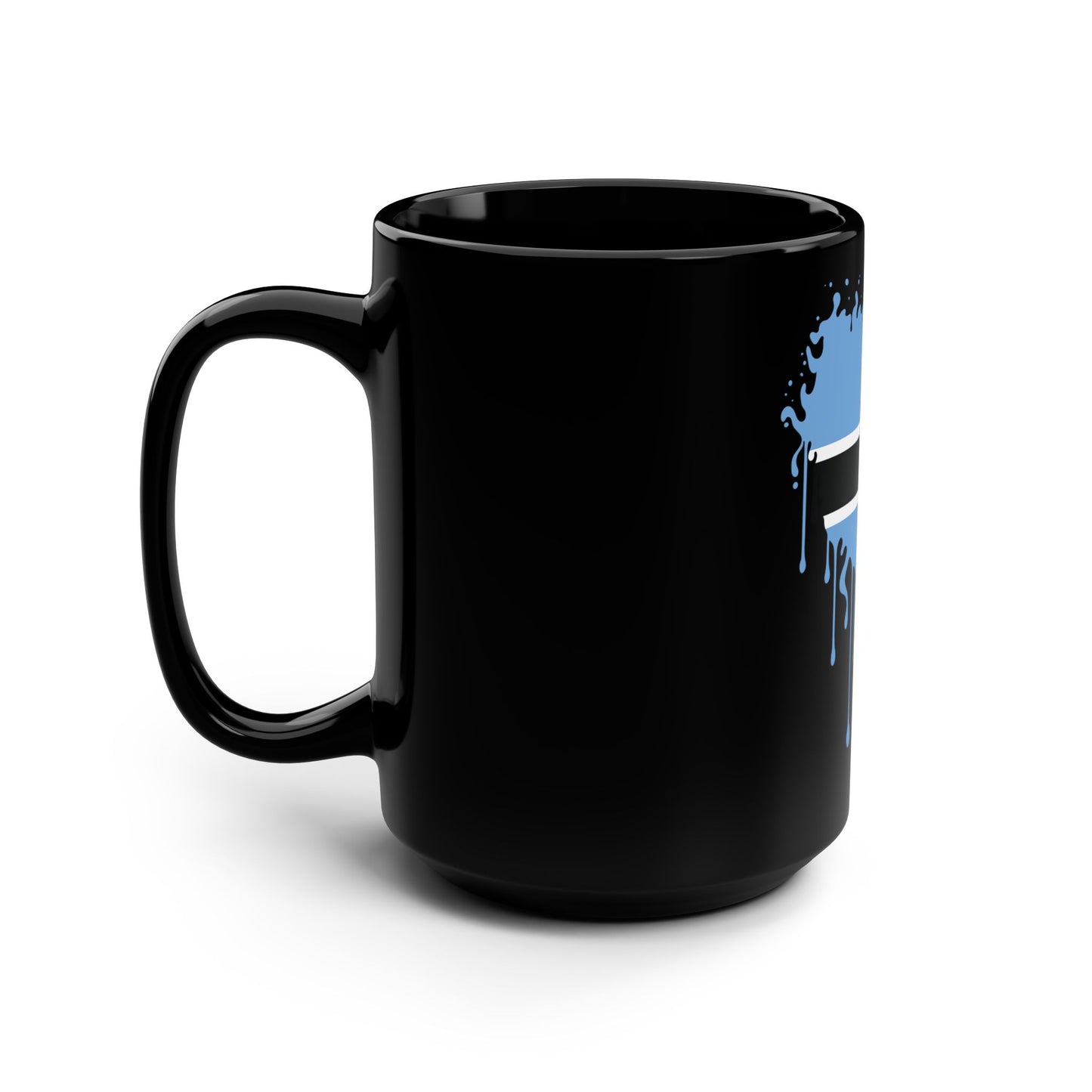 Botswana Flag Drip Black Coffee Mug, 15 oz