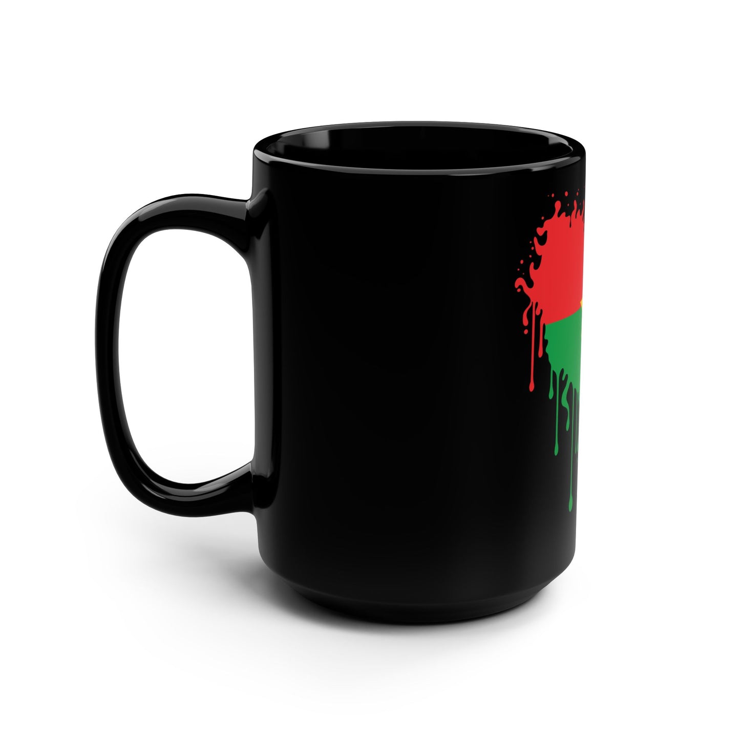 Burkina Faso Flag Drip Black Coffee Mug, 15 oz