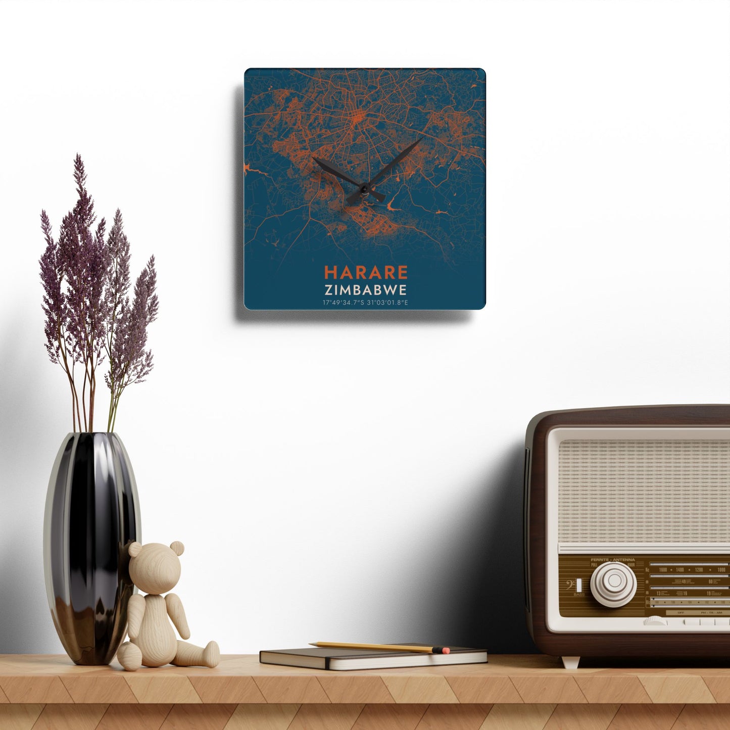 Harare Zimbabwe City Map Square Wall Clock