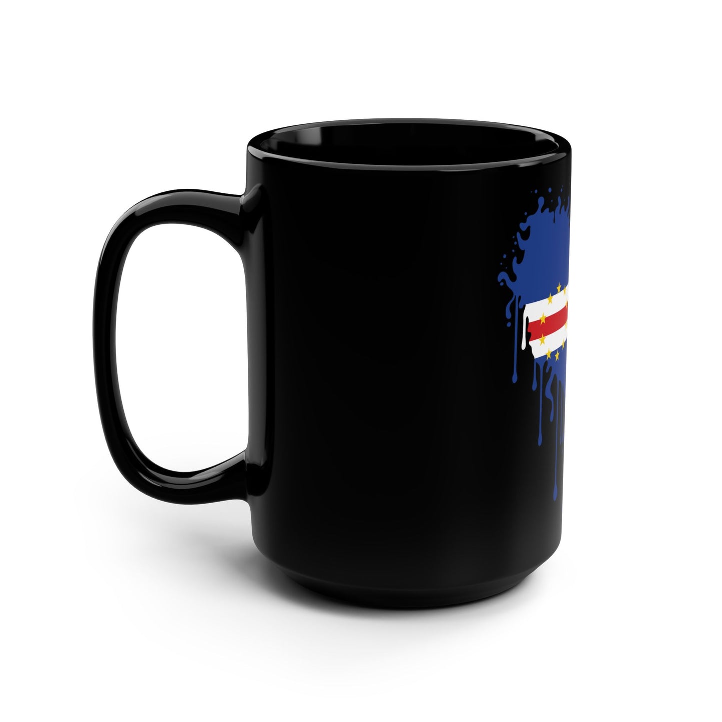 Cabo Verde Flag Drip Black Coffee Mug, 15 oz