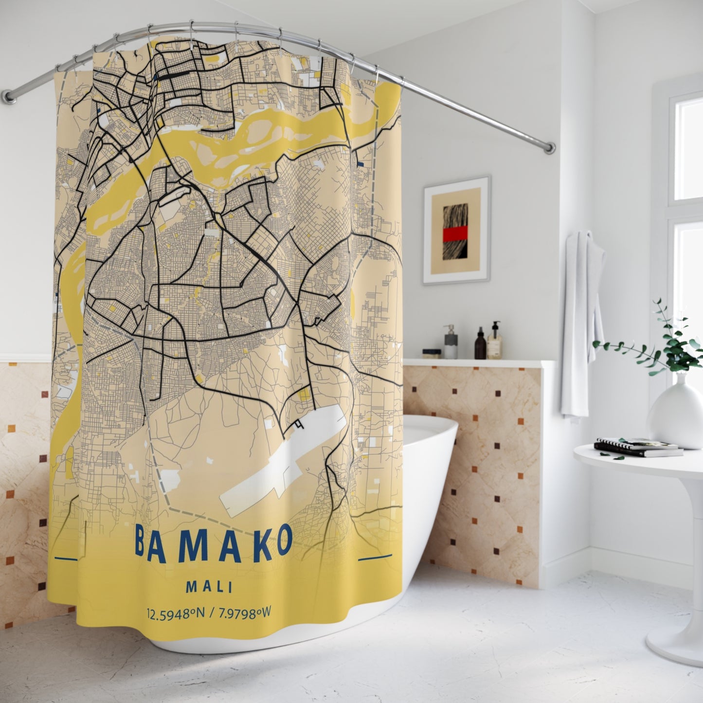 Bamako Mali City Map Print Shower Curtain