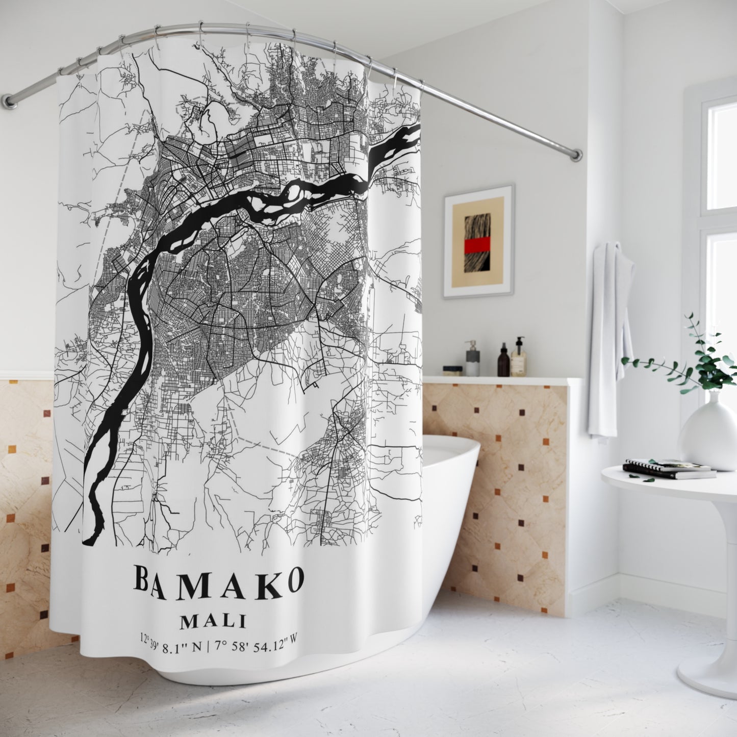 Bamako Mali City Map Print Shower Curtain