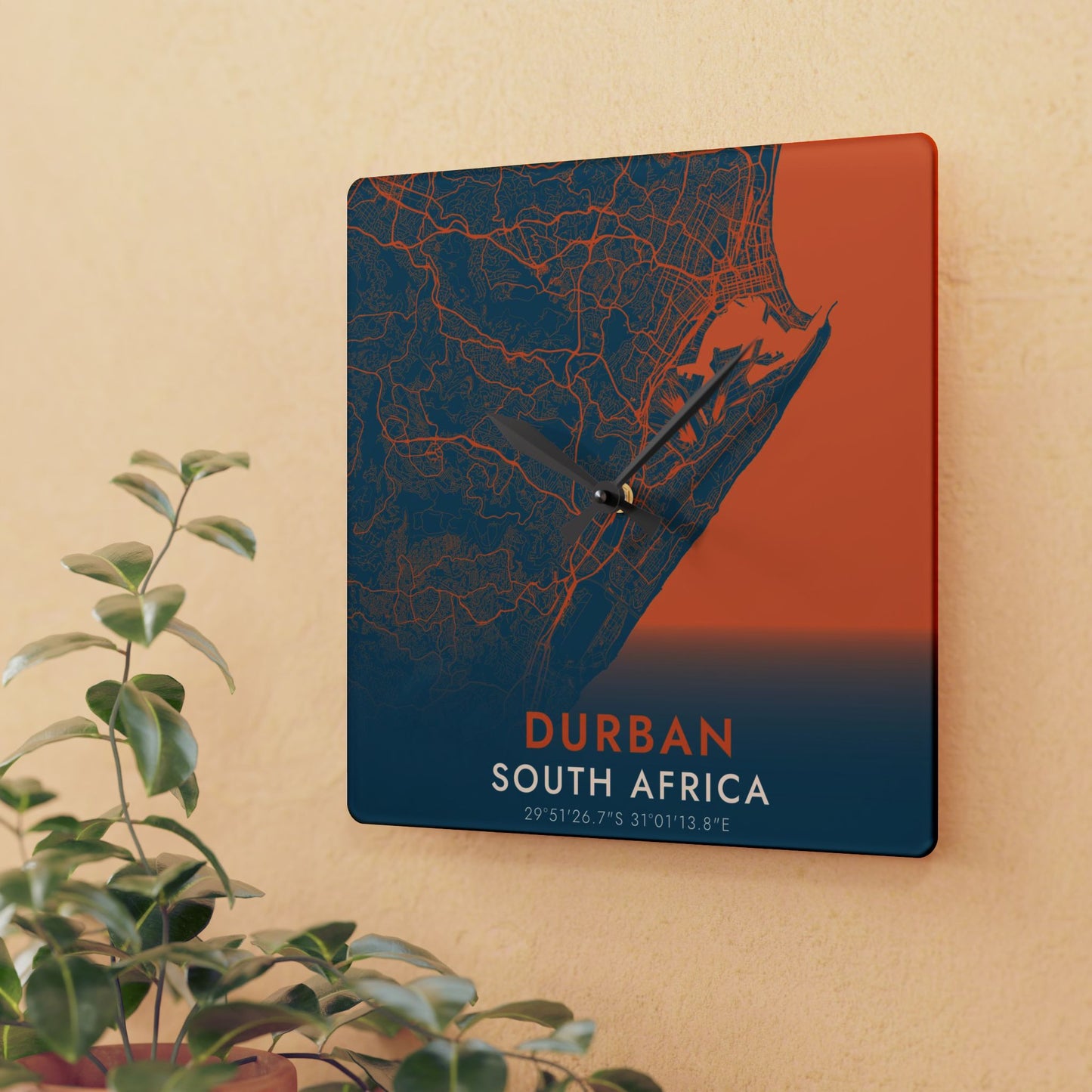 Durban South Africa City Map Square Wall Clock