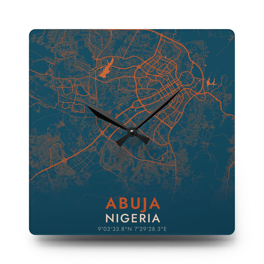 Abuja Nigeria City Map Square Wall Clock