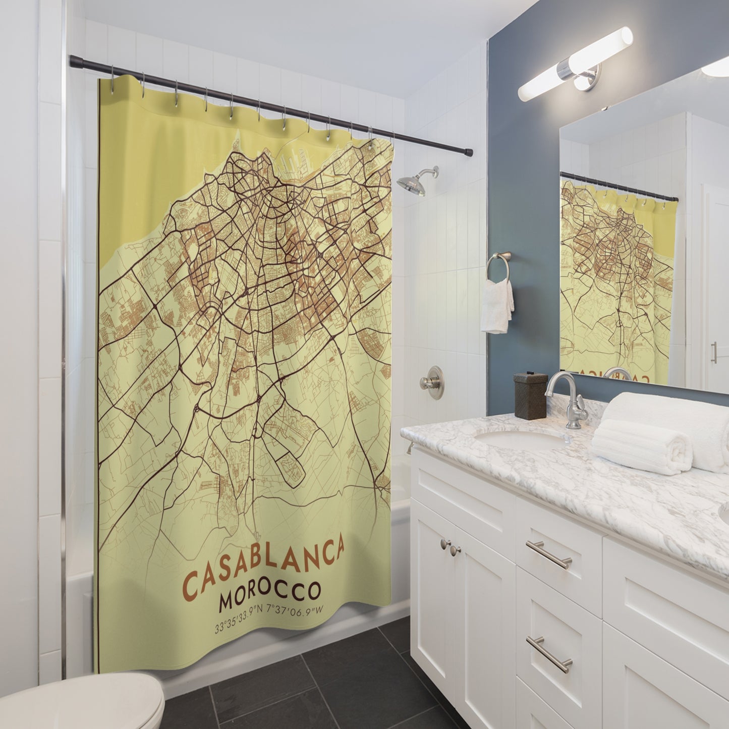 Casablanca Morocco City Map Print Shower Curtain