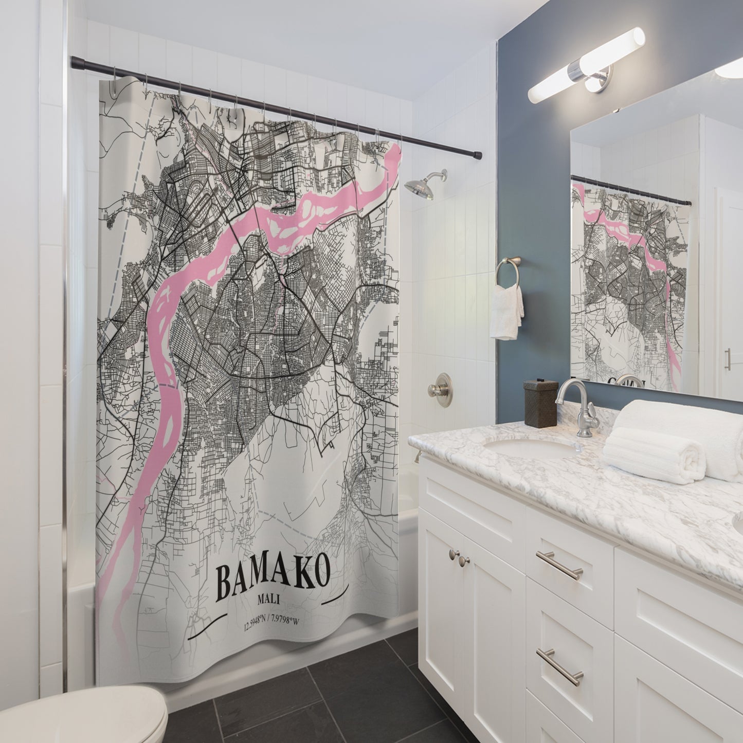 Bamako Mali City Map Print Shower Curtain