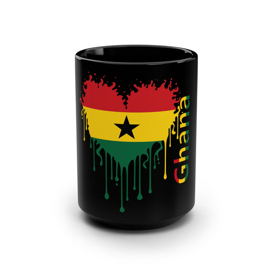 Ghana Flag Drip Black Coffee Mug, 15 oz