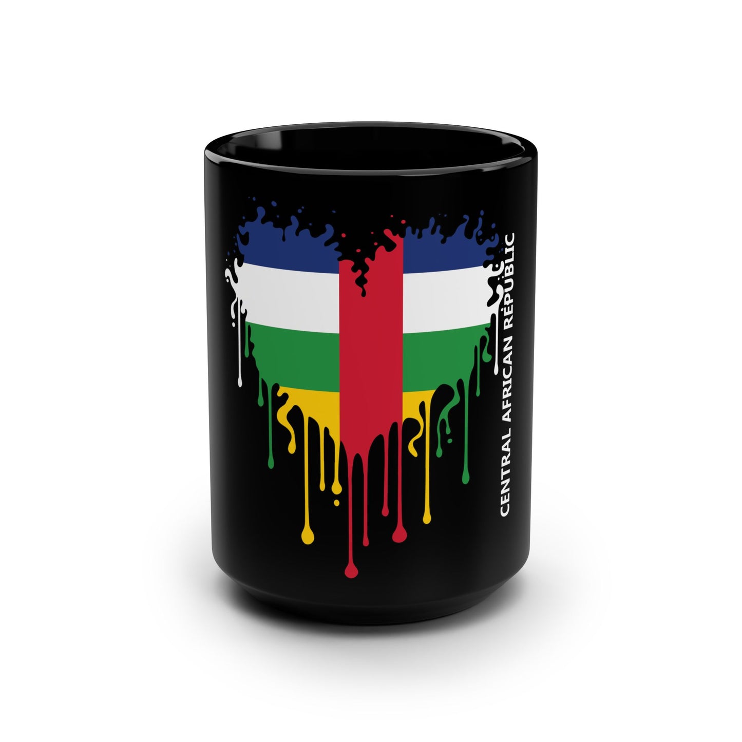 Central African Republic Flag Drip Black Coffee Mug, 15 oz