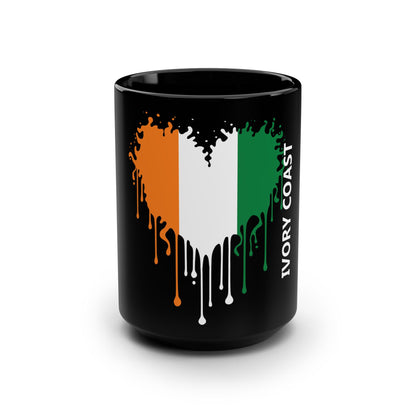 Ivory Coast Côte d'Ivoire Flag Drip Black Coffee Mug, 15 oz