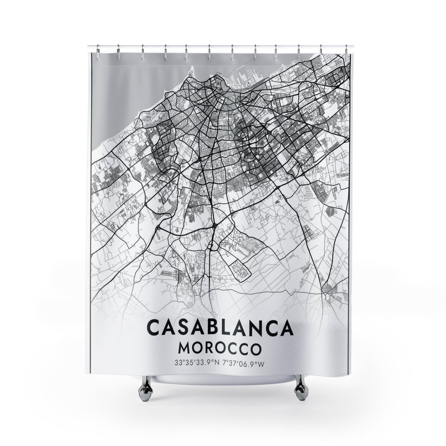 Casablanca, Morocco City Map Print Shower Curtain