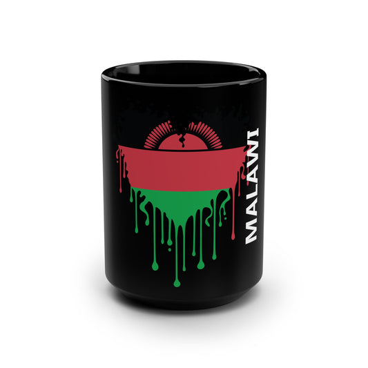 Malawi Flag Drip Black Coffee Mug, 15 oz