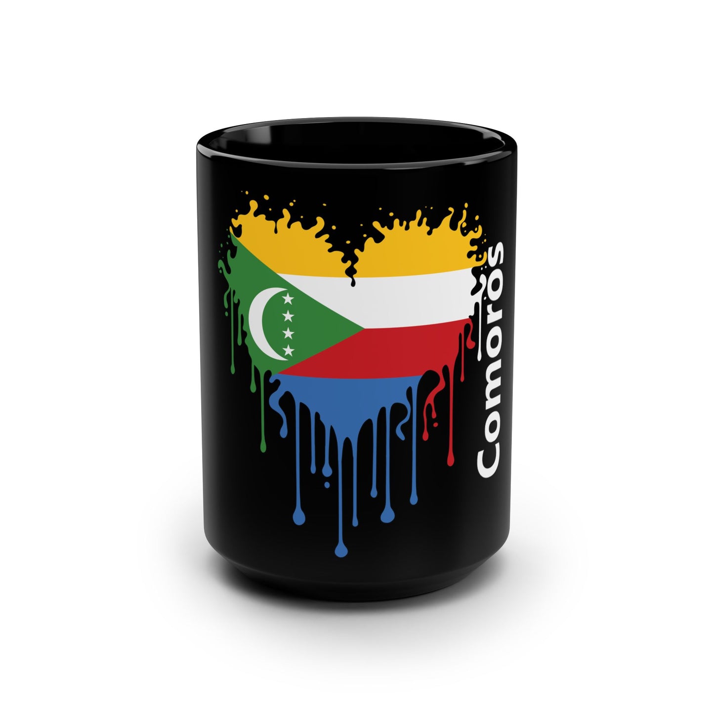 Comoros Flag Drip Black Coffee Mug, 15 oz