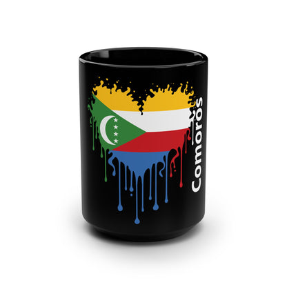 Comoros Flag Drip Black Coffee Mug, 15 oz