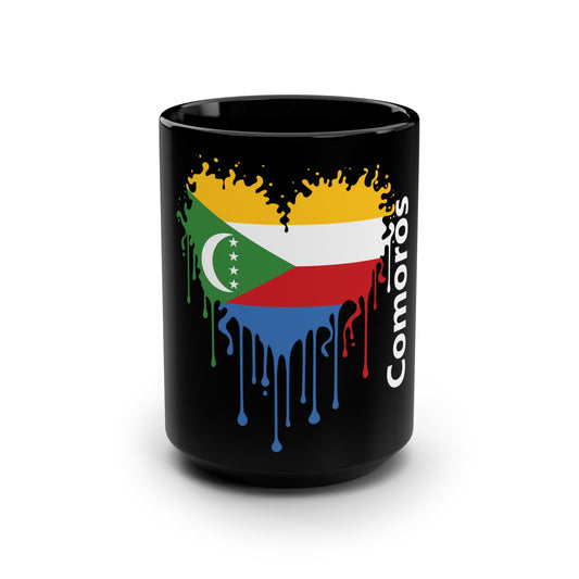 Comoros Flag Drip Black Coffee Mug, 15 oz