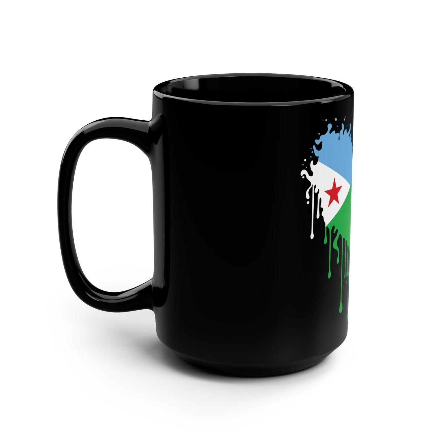 Djibouti Flag Drip Black Coffee Mug, 15 oz