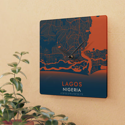 Lagos Nigeria City Map Square Wall Clock
