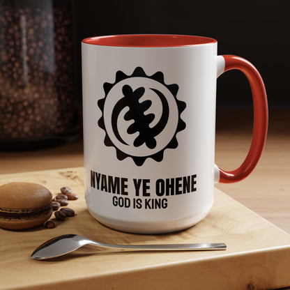 Adinkra Symbol Coffee Mug NYAME YE OHENE - African Faith & Royalty