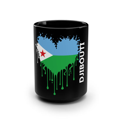 Djibouti Flag Drip Black Coffee Mug, 15 oz