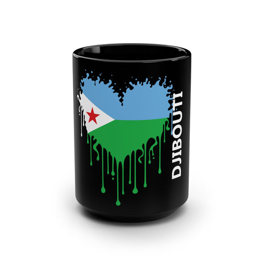 Djibouti Flag Drip Black Coffee Mug, 15 oz