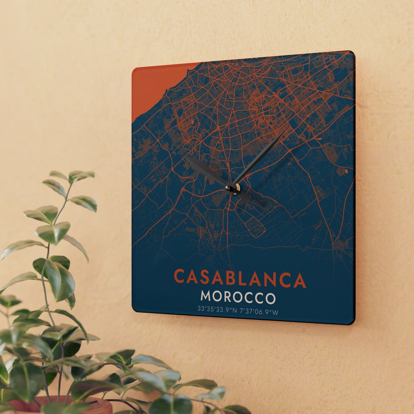 Casablanca Morocco City Map Square Wall Clock