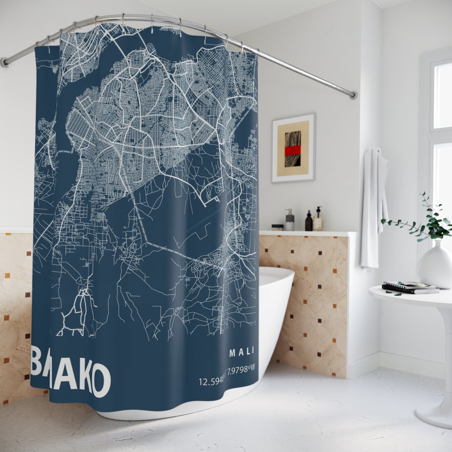 Bamako Mali City Map Print Shower Curtain