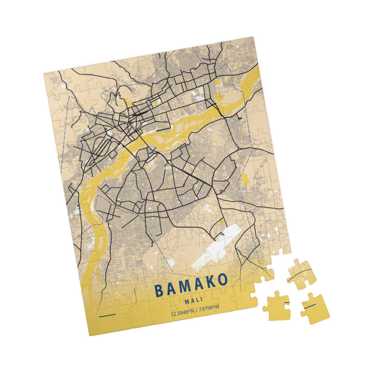 Bamako Mali City Map Puzzle | Minimalist Aerial Topography Jigsaw