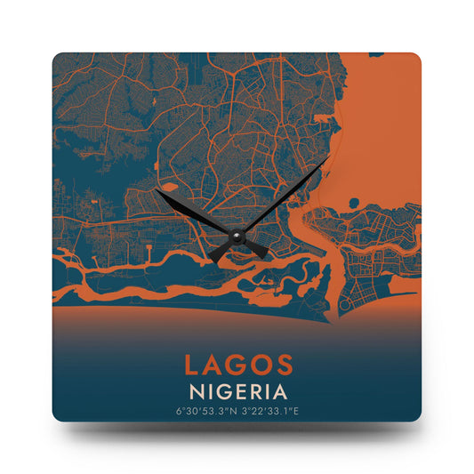 Lagos Nigeria City Map Square Wall Clock