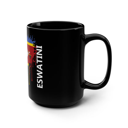 Eswatini Flag Drip Black Coffee Mug, 15 oz