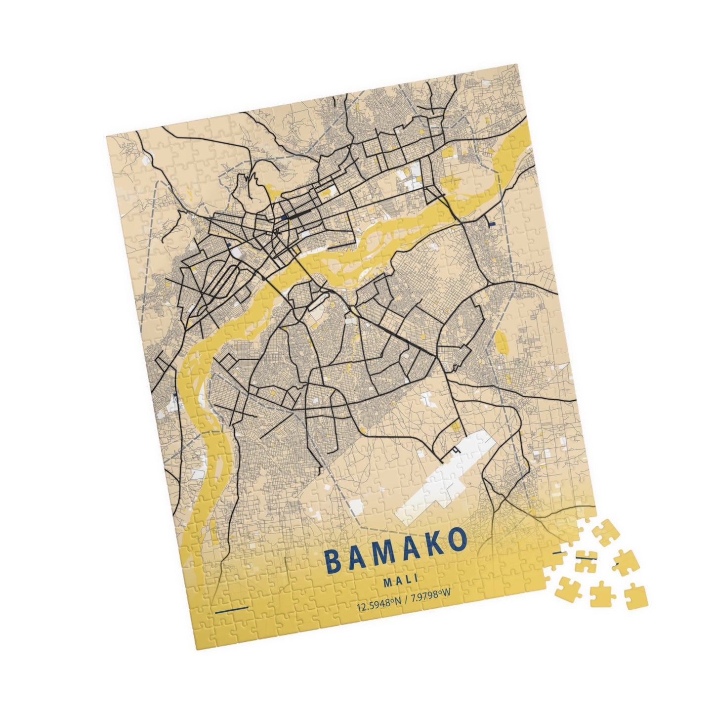 Bamako Mali City Map Puzzle | Minimalist Aerial Topography Jigsaw