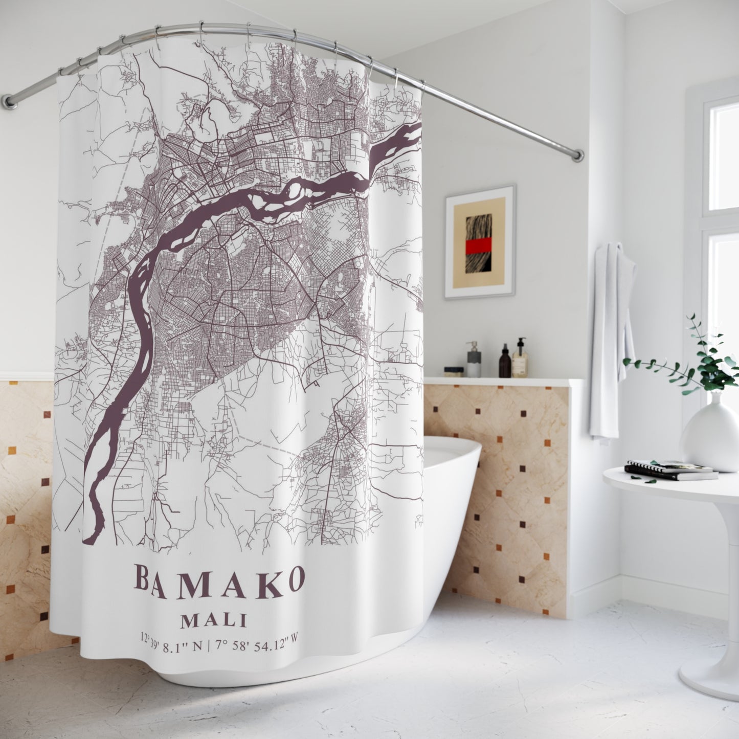 Bamako Mali City Map Print Shower Curtain