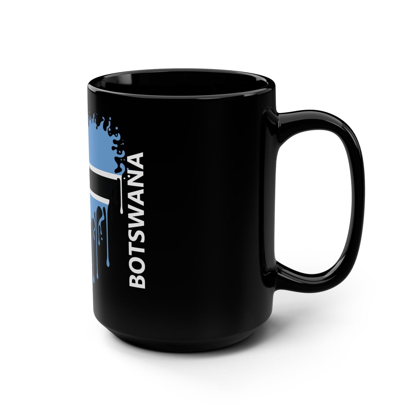 Botswana Flag Drip Black Coffee Mug, 15 oz