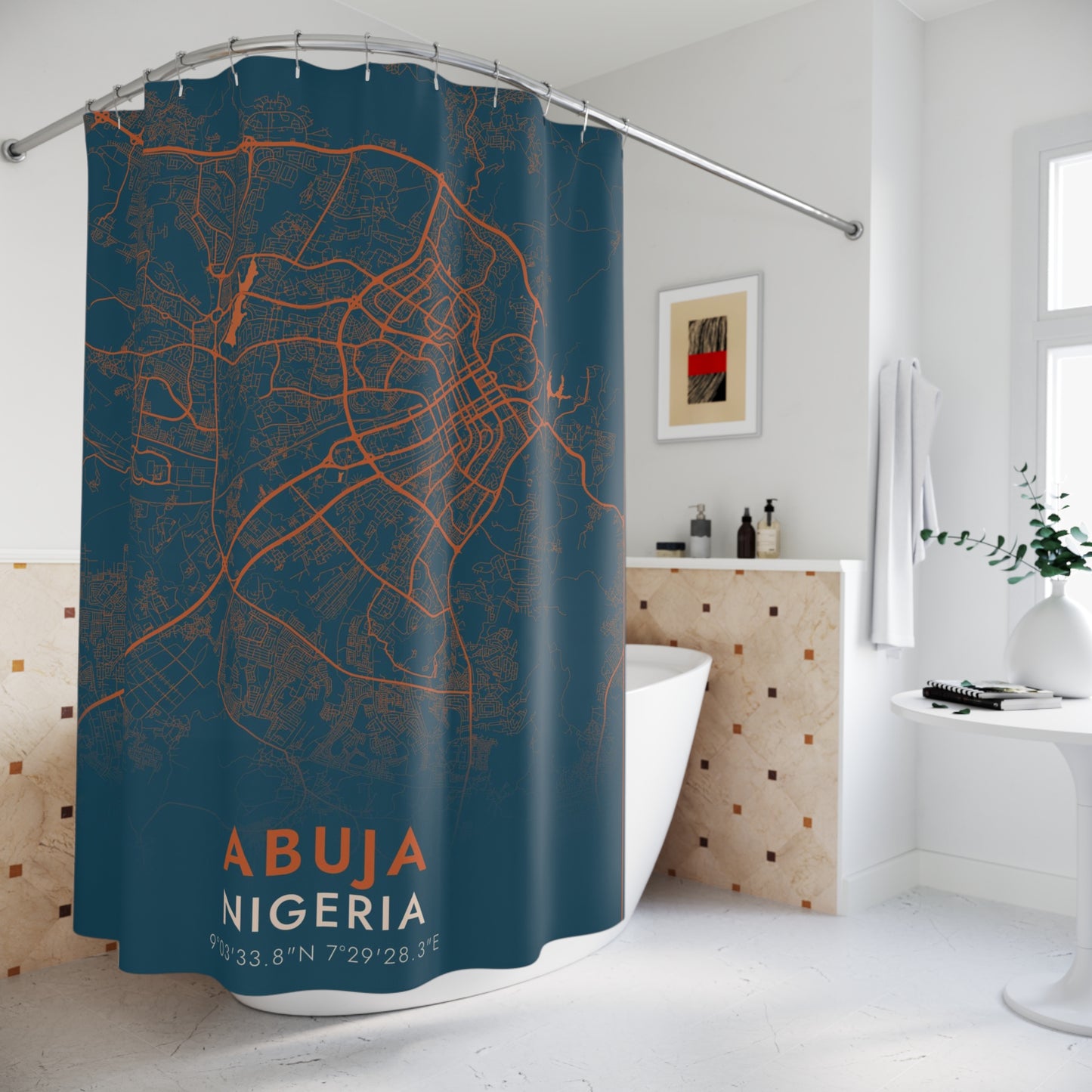 Abuja Nigeria City Map Print Shower Curtain