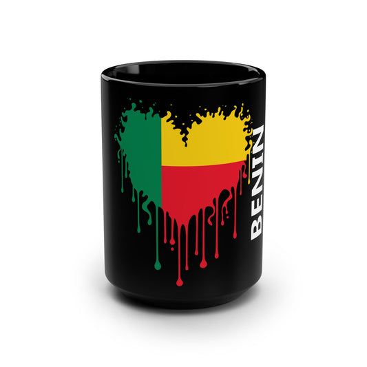 Benin Flag Drip Black Coffee Mug, 15 oz