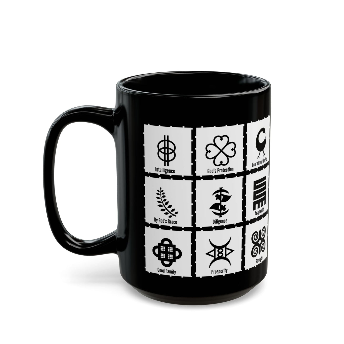 Adinkra MULTI Symbols Black Coffee Mug