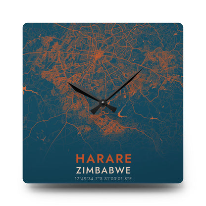 Harare Zimbabwe City Map Square Wall Clock