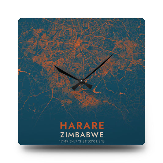 Harare Zimbabwe City Map Square Wall Clock