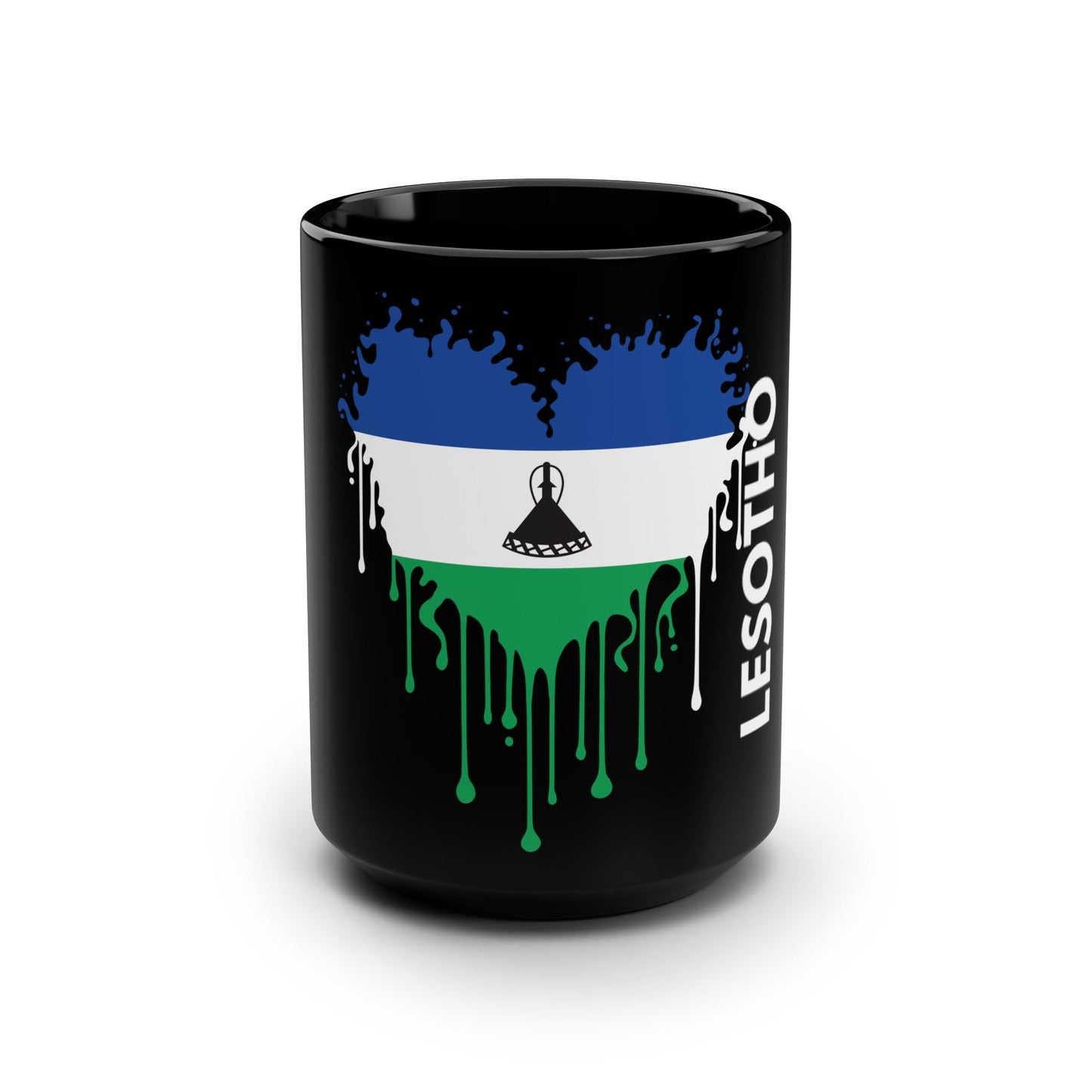 Lesotho Flag Black Coffee Mug, 15 oz