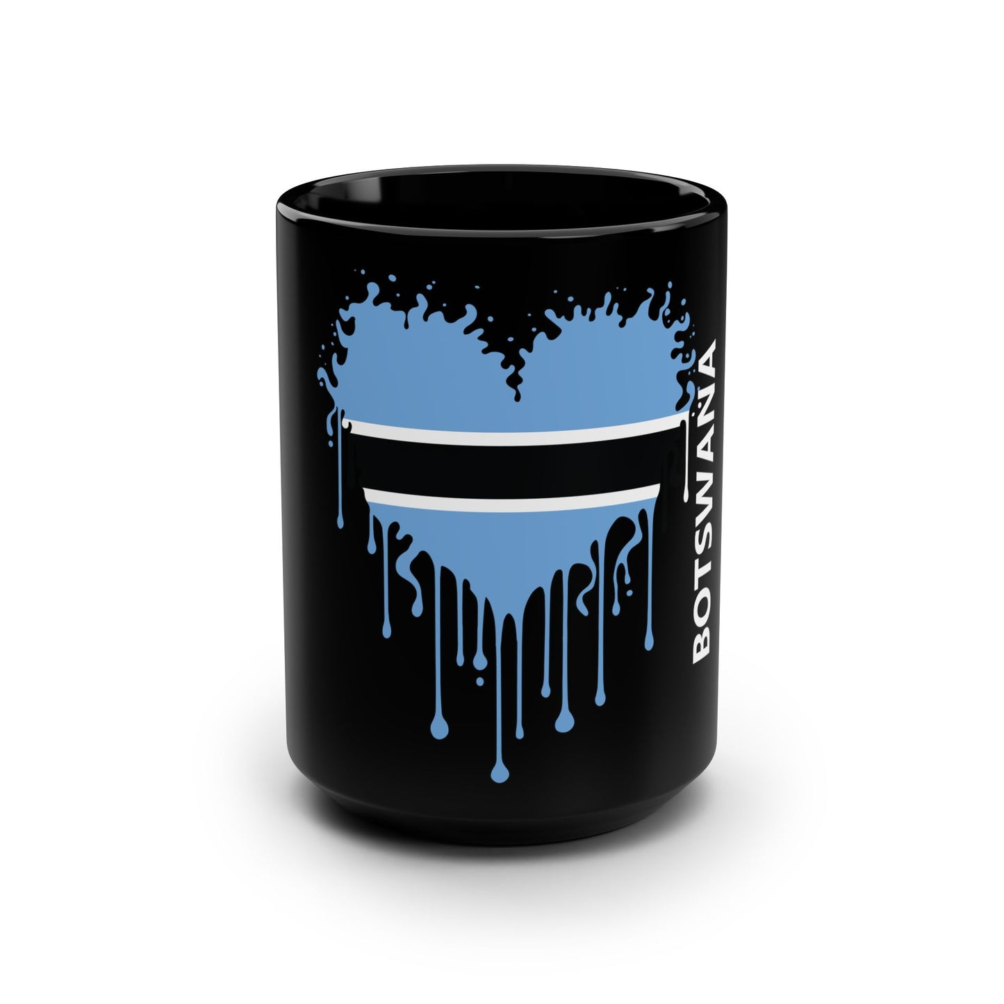 Botswana Flag Drip Black Coffee Mug, 15 oz