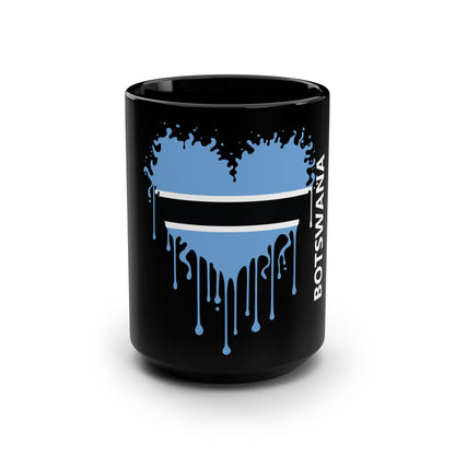 Botswana Flag Drip Black Coffee Mug, 15 oz