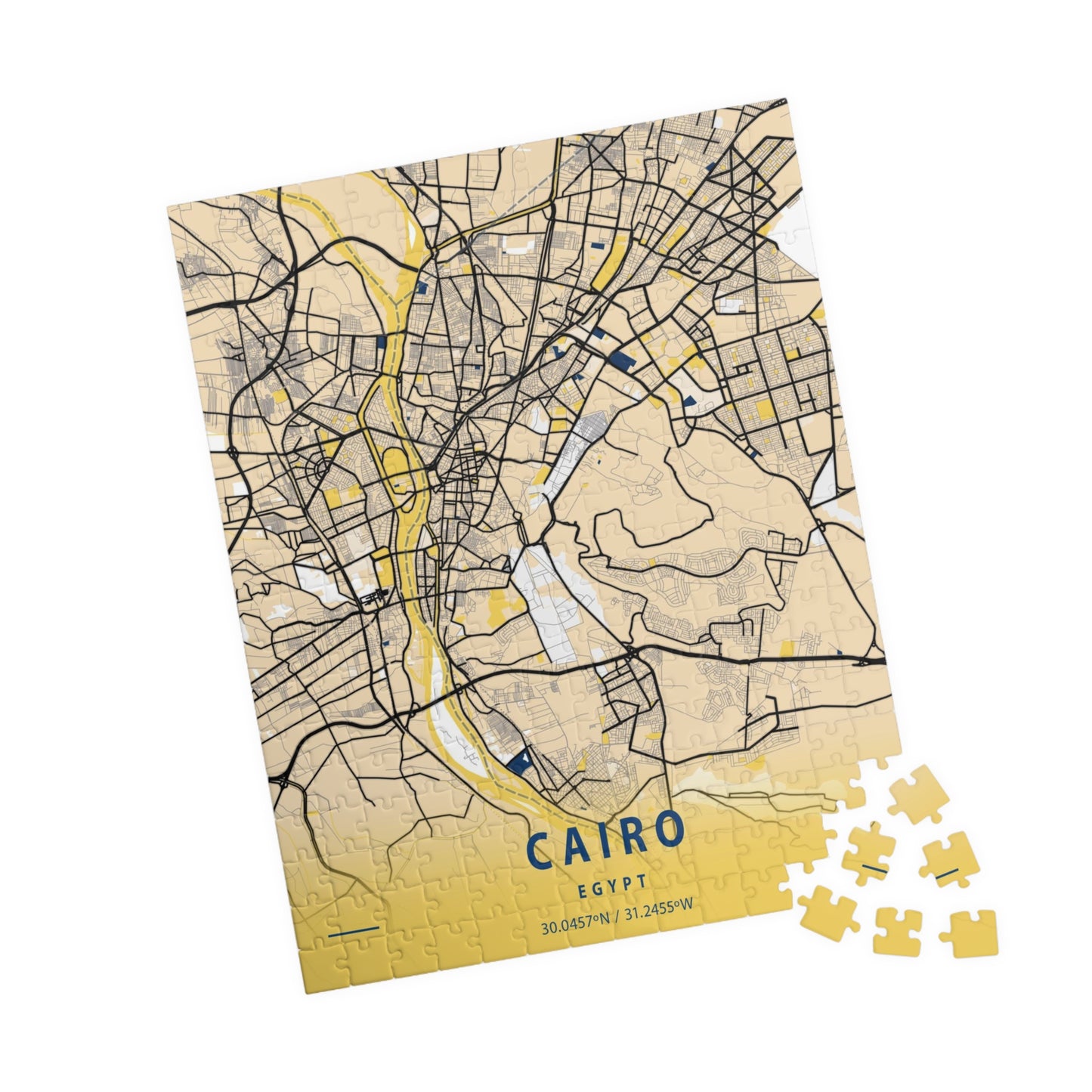 Cairo Egypt City Map Puzzle | Minimalist Aerial Topography Jigsaw