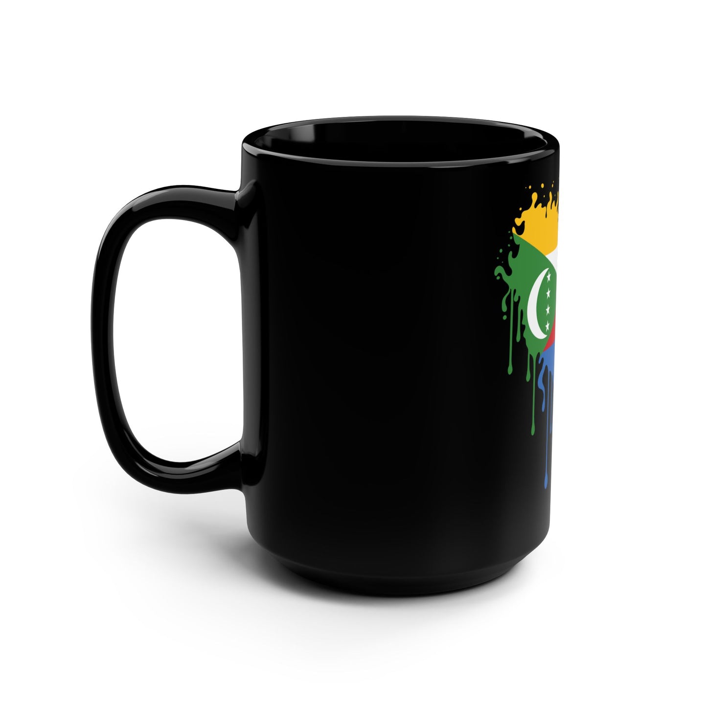 Comoros Flag Drip Black Coffee Mug, 15 oz
