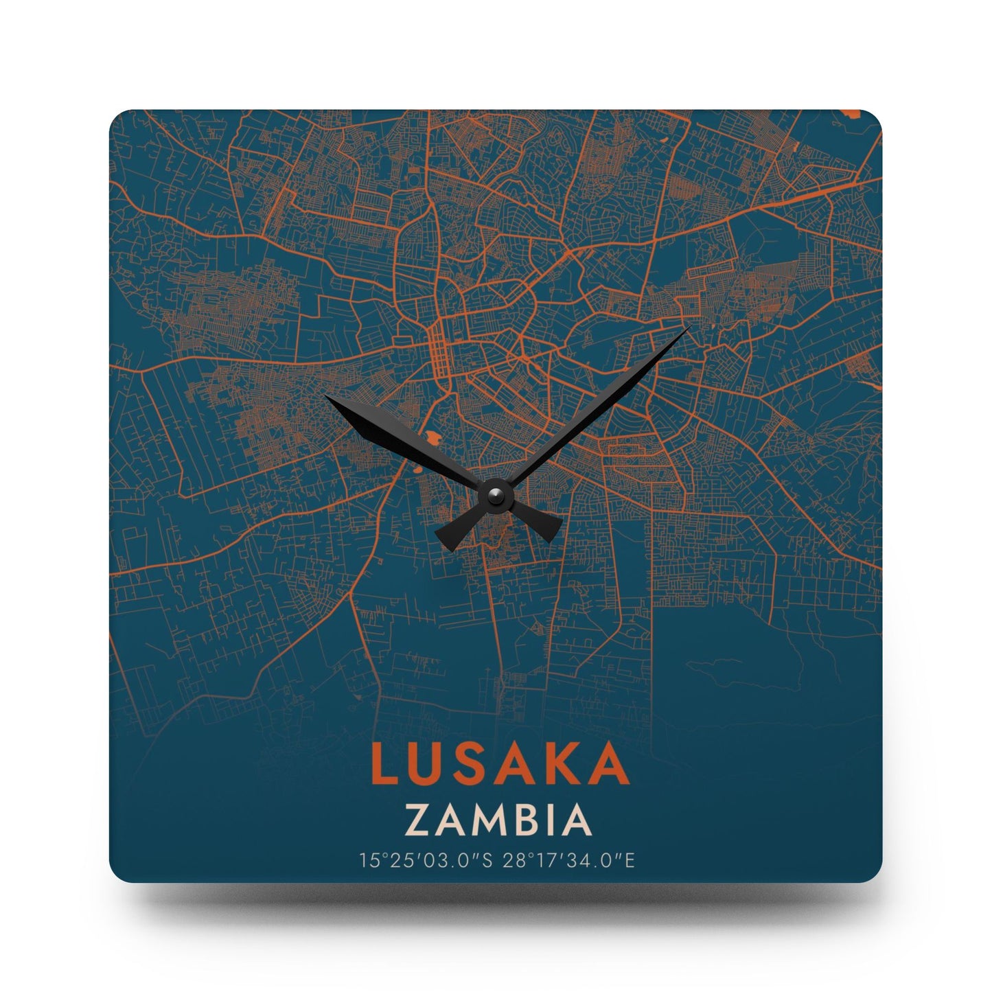 Lusaka Zambia City Map Square Wall Clock