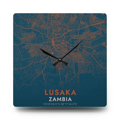 Lusaka Zambia City Map Square Wall Clock