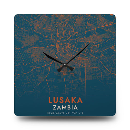 Lusaka Zambia City Map Square Wall Clock