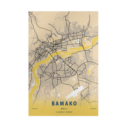 Bamako Mali City Map Puzzle | Minimalist Aerial Topography Jigsaw