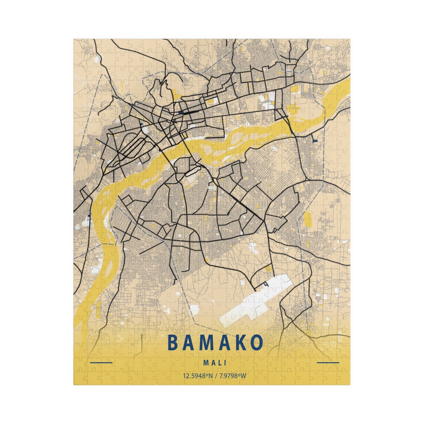 Bamako Mali City Map Puzzle | Minimalist Aerial Topography Jigsaw