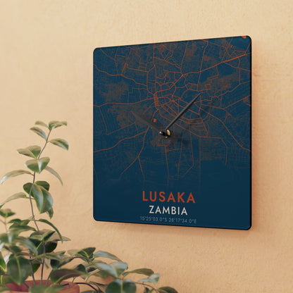 Lusaka Zambia City Map Square Wall Clock