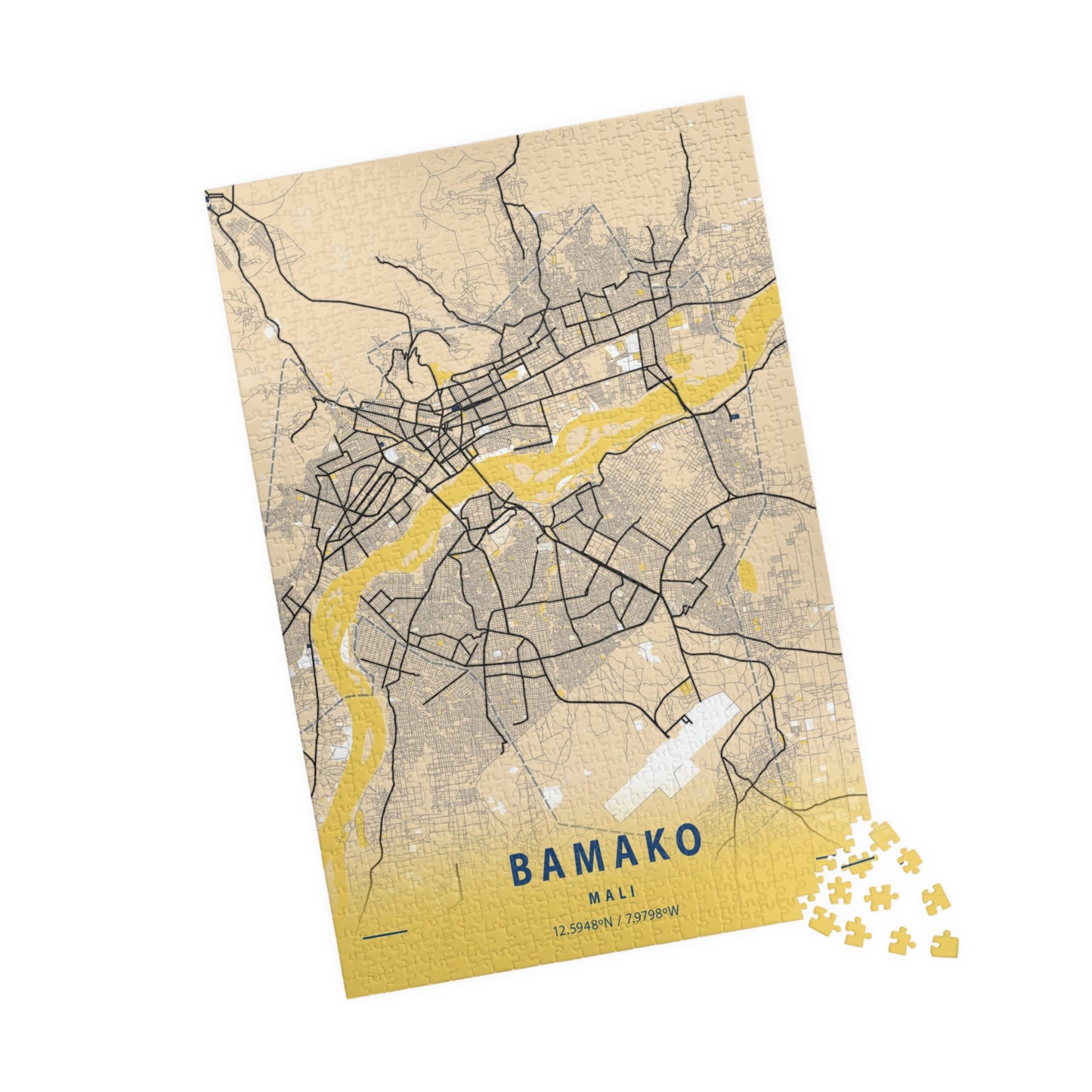 Bamako Mali City Map Puzzle | Minimalist Aerial Topography Jigsaw