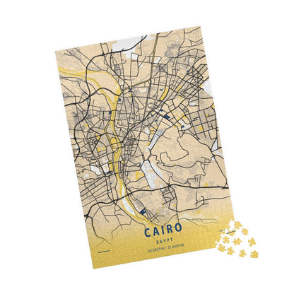 Cairo Egypt City Map Puzzle | Minimalist Aerial Topography Jigsaw