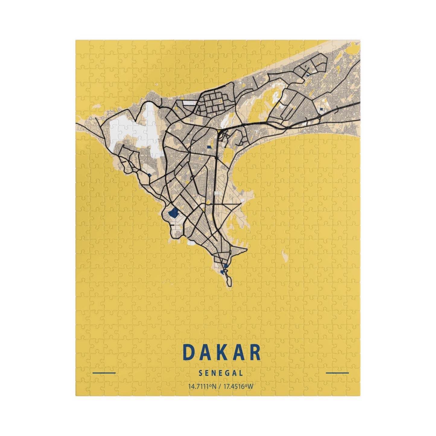 Dakar Senegal City Map Puzzle | Minimalist Aerial Topography Jigsaw